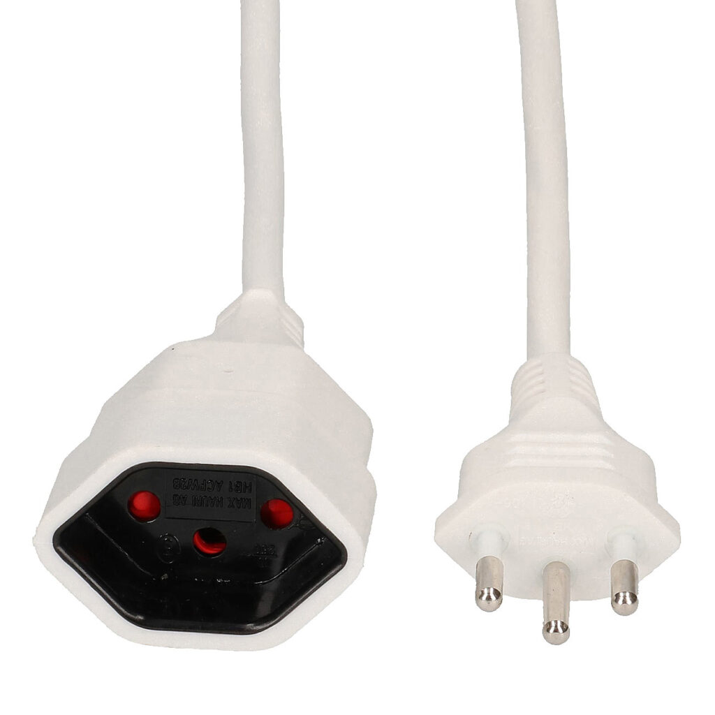 Strom-Verlängerungskabel, 3-polig auf Kupplung, 5 Meter, weiss