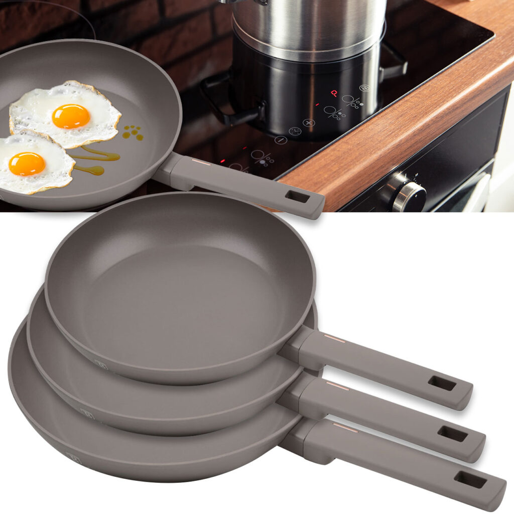 Bratpfannen-Set, 3 Stück, Ø 20/24/28cm, taupe