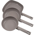 Design-Pfannen-Set, inkl. 2 Bratpfannen und 1 Grillpfanne, Ø 20/24/28 cm, taupe