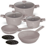 Design Kochset inkl. Untersetzer, 10-teilig, taupe