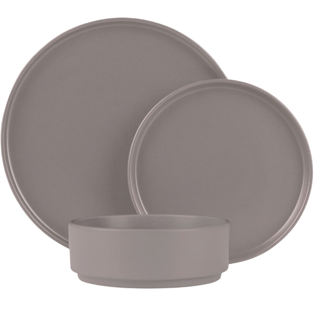 Design Geschirr-Set aus Steingut, 18-teilig, stapelbar, taupe matt