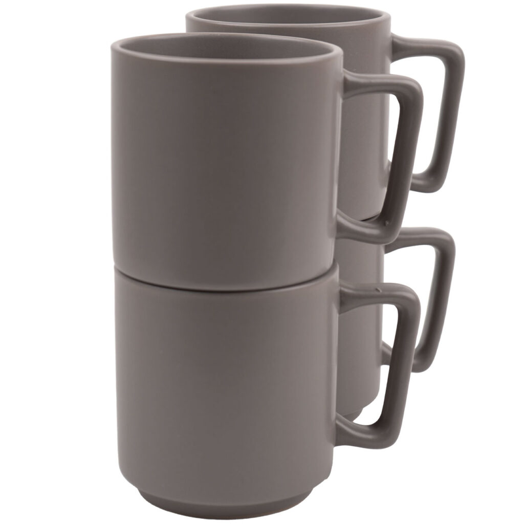 Design Tassen aus Steingut, 300ml, 4 Stück, taupe