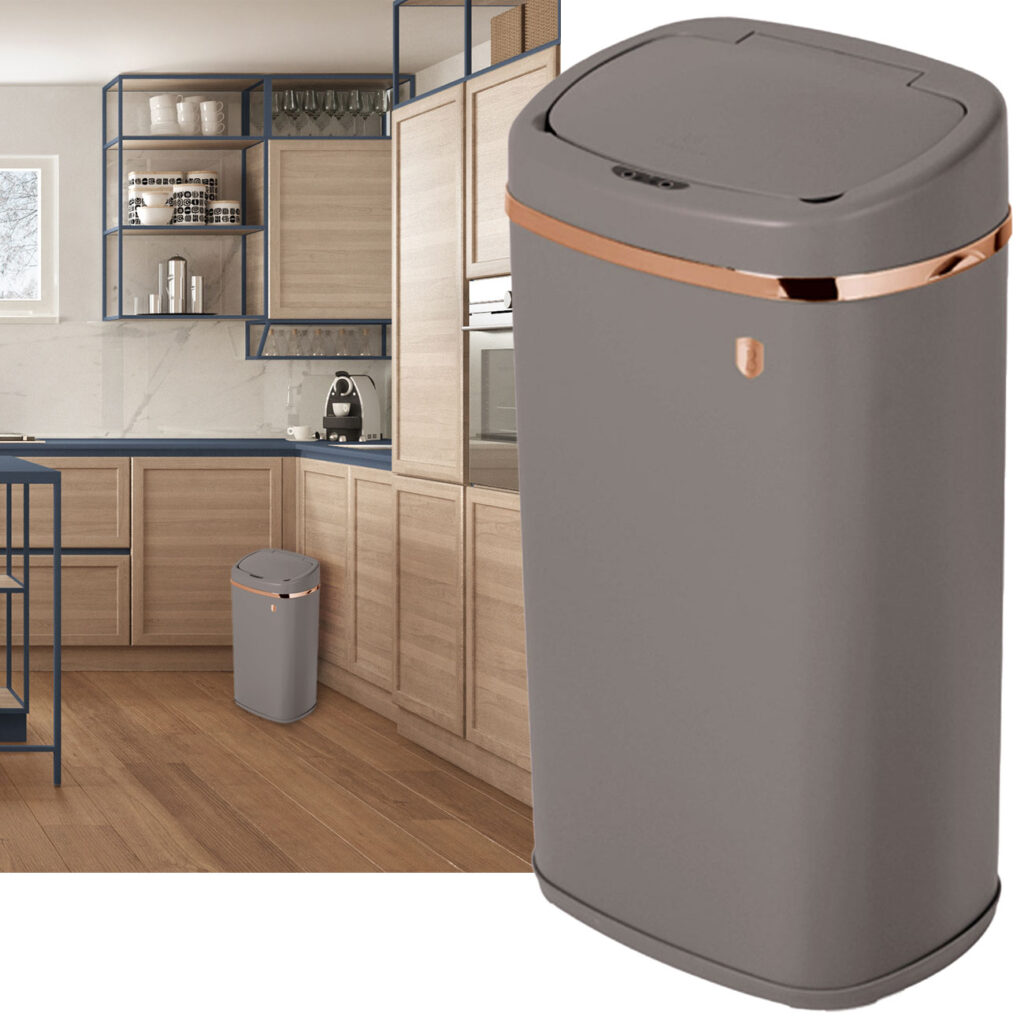 Sensor Mülleimer aus Metall, 58 Liter Fassungsvermögen, Taupe matt