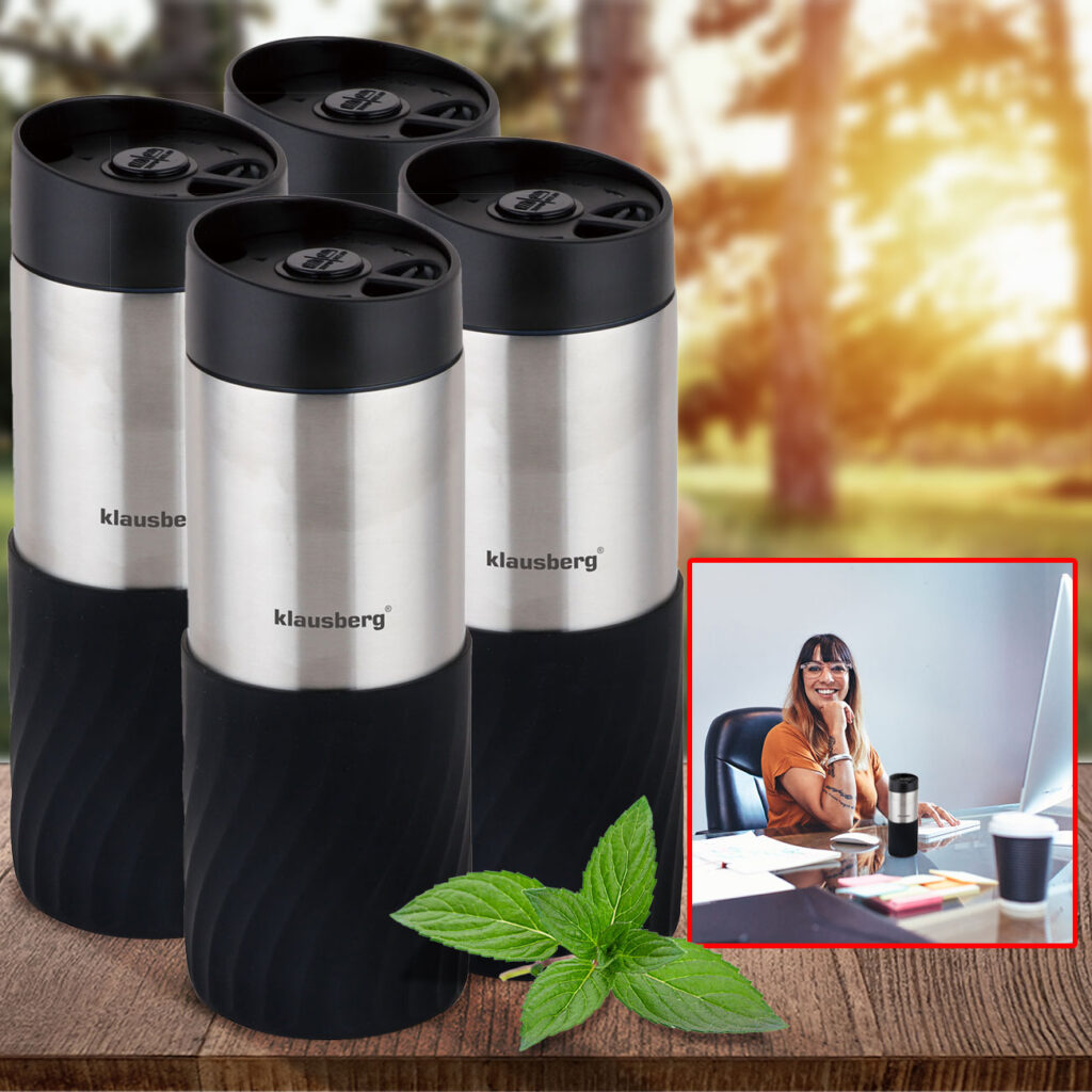 4er-Set Doppelwandiger Thermobecher, 420ml, schwarz