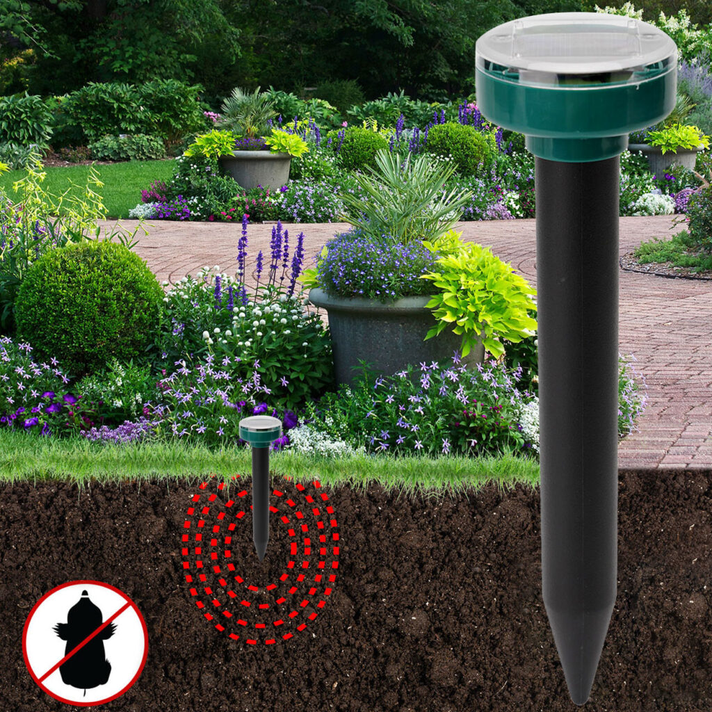 Maulwurf- und Wühlmaus-Vertreiber, Erdspiesse, solarbetrieben, 4er-Set, bis 2.800 m², IP44