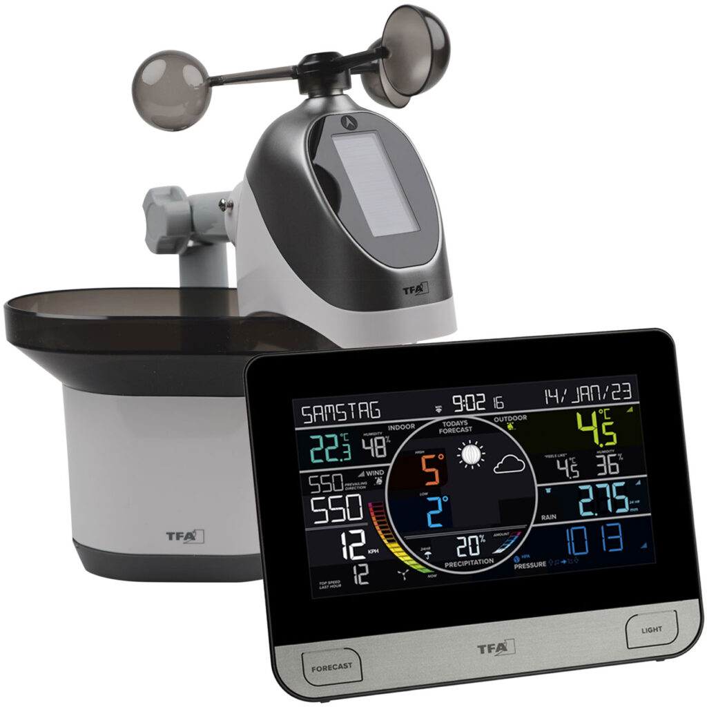 Professionelle Funk-Wetterstation mit Aussensensor & Farbdisplay, inkl. WLAN-Funktionen