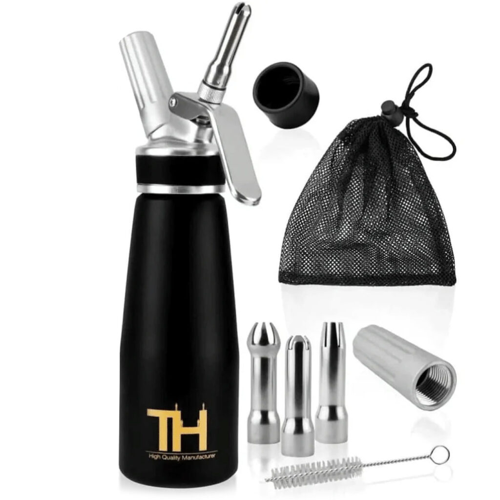 Sahnespender inkl. 3 Aufsätze und Reinigungsbürste, 500ml, schwarz