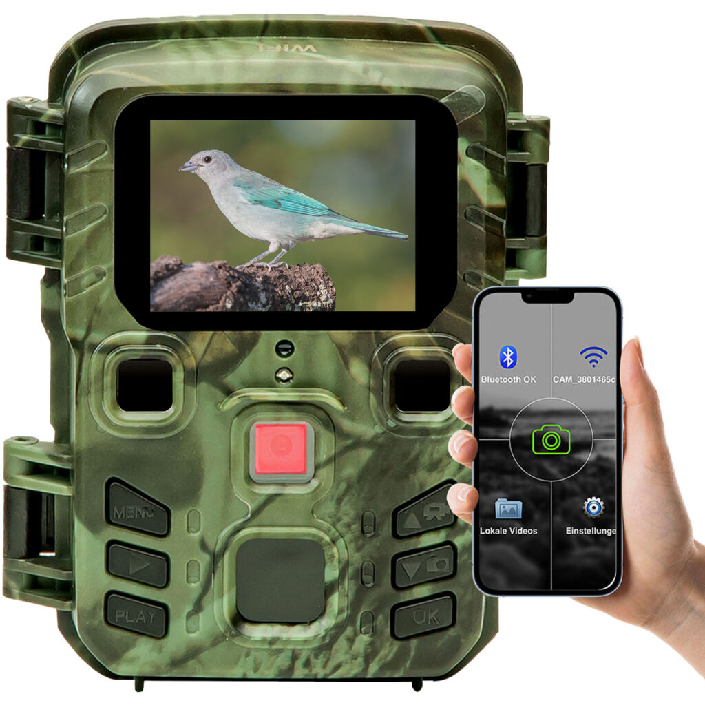 WLAN-2K-Wildkamera mit Bewegungsmelder, Nachtsicht, Zeitraffer- & Serienbild, IPX5