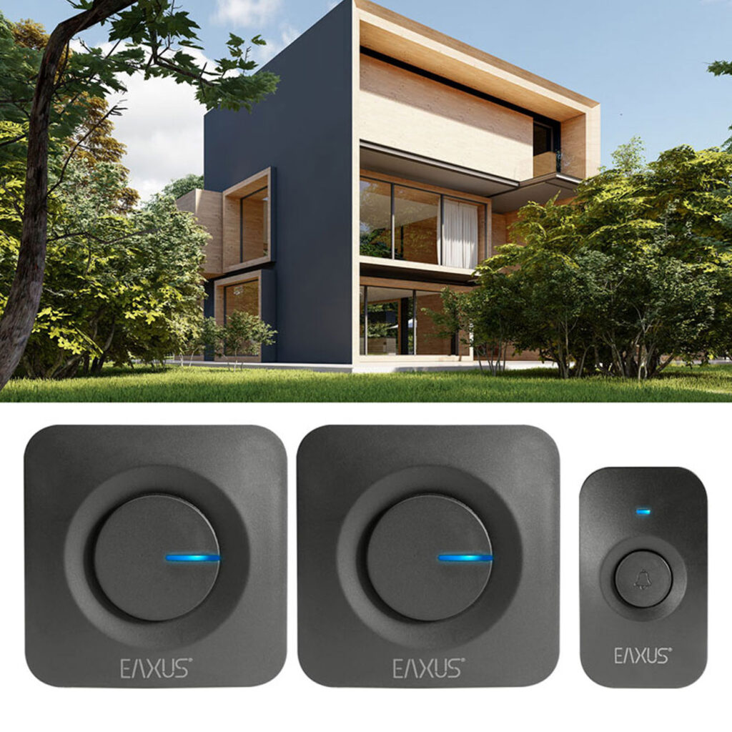 Kabellose Türklingel mit 2 Empfängern, LED-Licht, IP56, batteriebetrieben Kabellose Türklingel mit 2 Empfängern, LED-Licht, IP56, batteriebetrieben