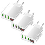 3er-Set Intelligentes 3-Port USB-Netzteil mit LED-Anzeige, weiss