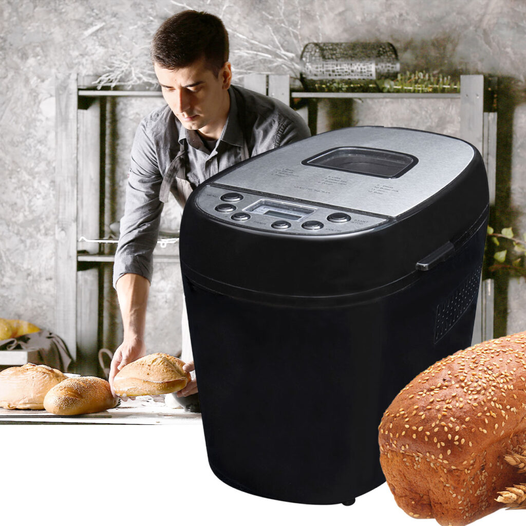 Brotbackmaschine mit LCD-Display, Brotbackautomat, 730-870 Watt