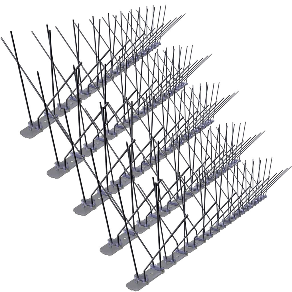 5er-Set Spikes zur Taubenabwehr, 4-reihig mit Edelstahl-Spitzen, 2,5 m