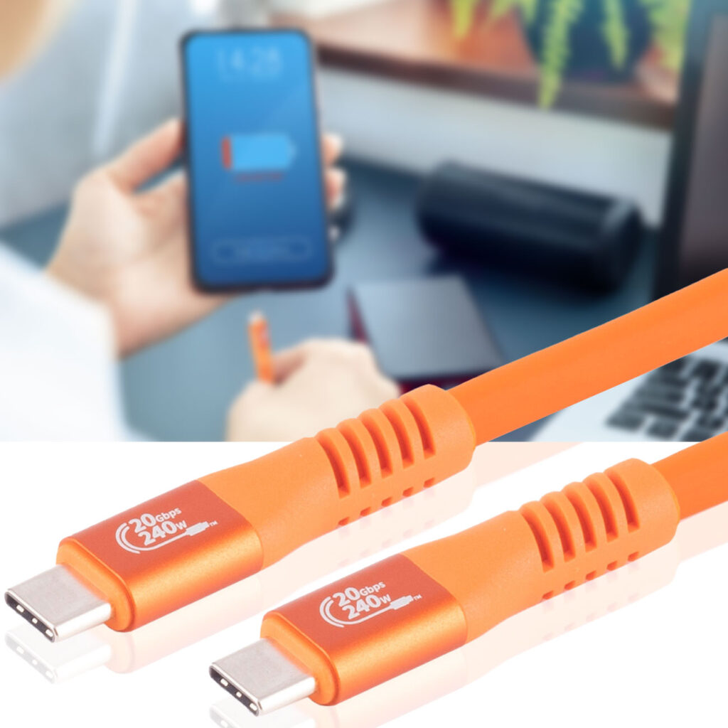 Daten- & Schnellladekabel PD 3.1, 240 W, 20 Gbit/s, USB-C auf USB-C, orange, 0,5 m