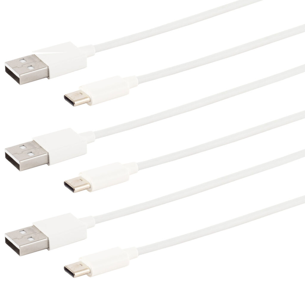 3er-Set Daten- & Ladekabel, USB-A auf USB-C, weiss, 1,5 m