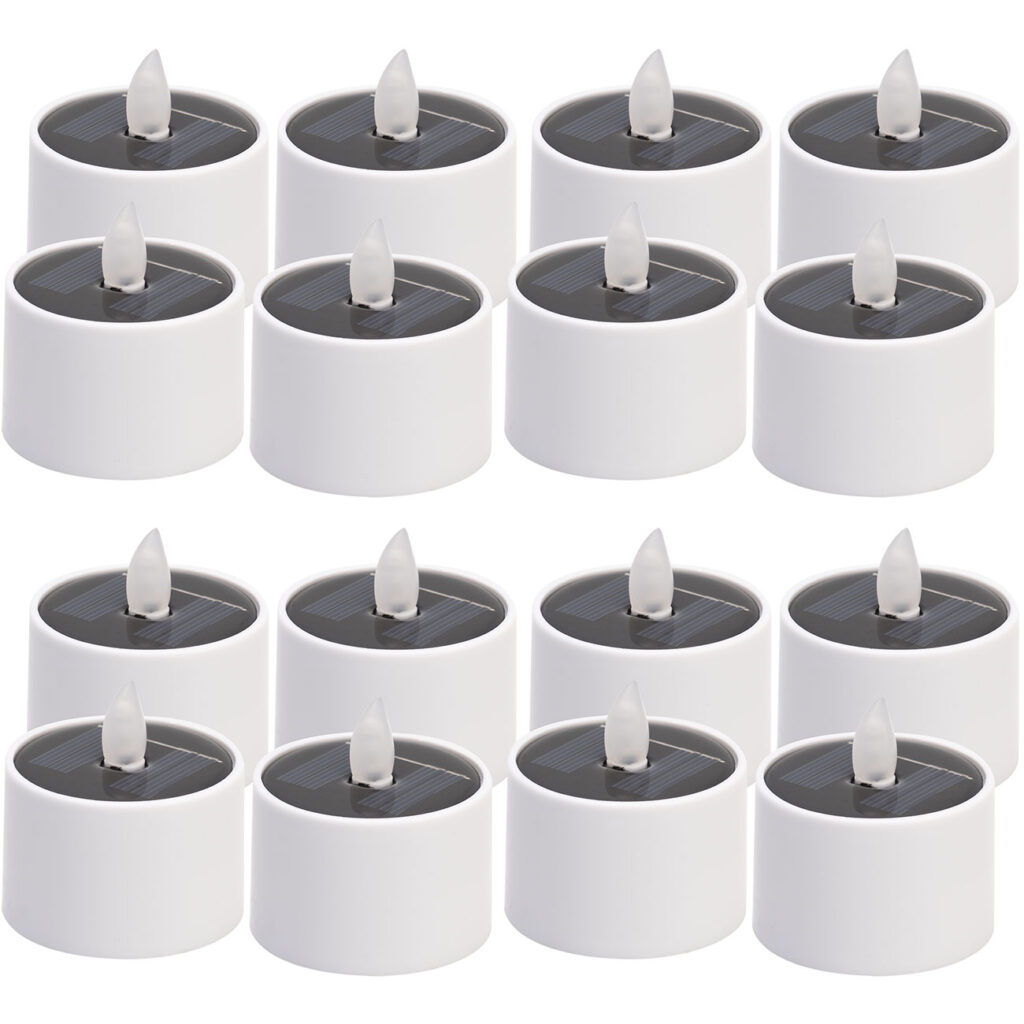 16er-Set LED-Teelichter, solarbetrieben, inkl. Dämmerungs-Sensor, IP44, weiss