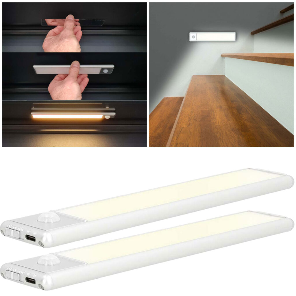 2er-Set Akku LED-Lichtleiste mit Bewegungssensor, 20,5 cm