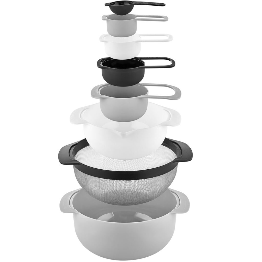 Schüssel-Set mit Messbechern, Löffeln und Sieb, 8-in-1