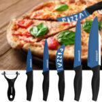 Edles Messer-Set, 6-tlg., Edelstahl mit Antihaft-Marmorbeschichtung, blau