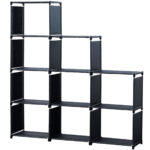 Treppenregal mit 9 Fächern, 125 x 125 x 26 cm, schwarz