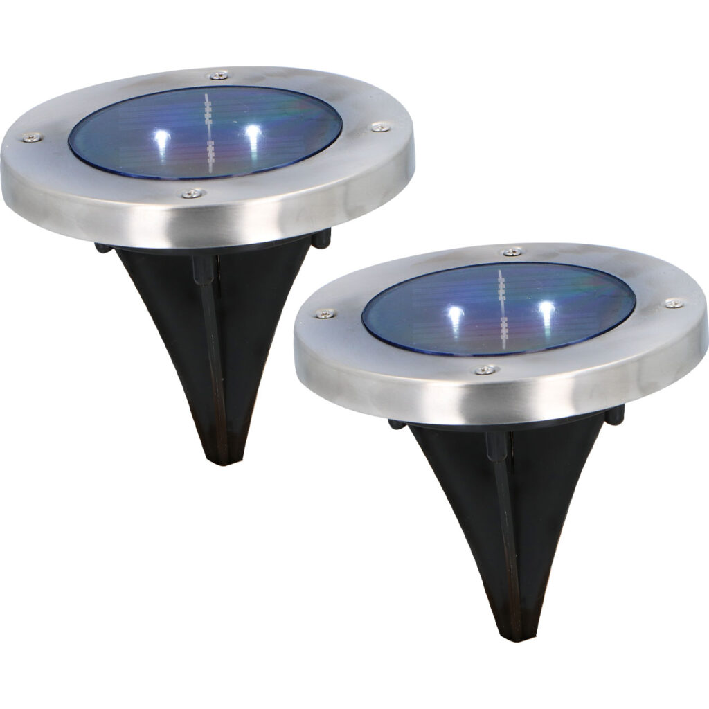 2er-Set Solar Bodenleuchte aus Edelstahl, mit Erdspiess, Ø 12 x 12 cm