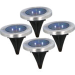 4er-Set Solar Bodenleuchte aus Edelstahl, mit Erdspiess, Ø 12 x 12 cm 4er-Set Solar Bodenleuchte aus Edelstahl, mit Erdspiess, Ø 12 x 12 cm