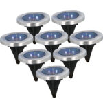 8er-Set Solar Bodenleuchte aus Edelstahl, mit Erdspiess, Ø 12 x 12 cm