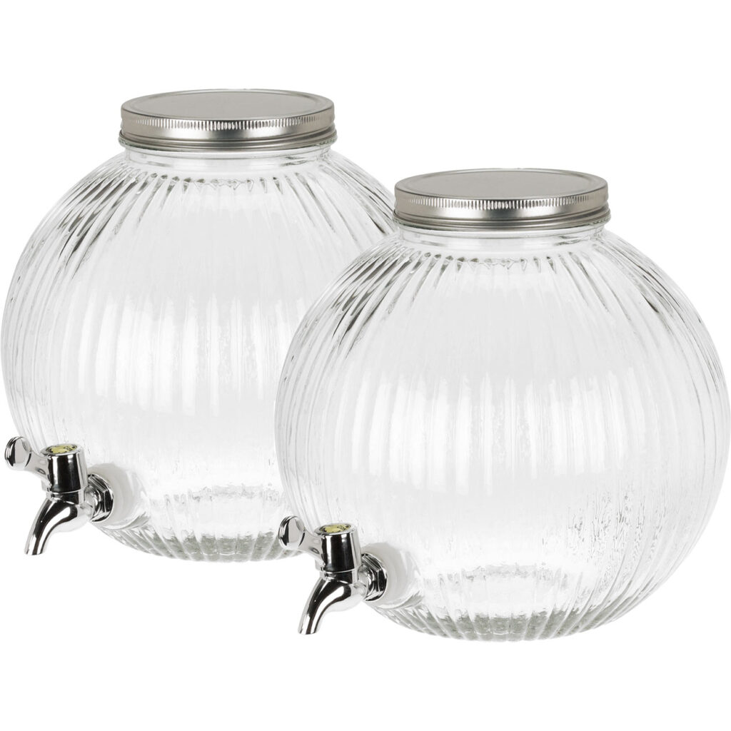 2er-Set Getränkespender aus Glas mit Deckel, 5,5l, kugelförmig