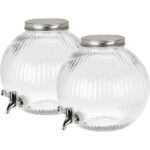2er-Set Getränkespender aus Glas mit Deckel, 5,5l, kugelförmig 2er-Set Getränkespender aus Glas mit Deckel, 5,5l, kugelförmig