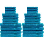 Handtuchset 24-teilig, je 8 Gäste-, Hand- und Duschtücher, 100% Baumwolle, türkis
