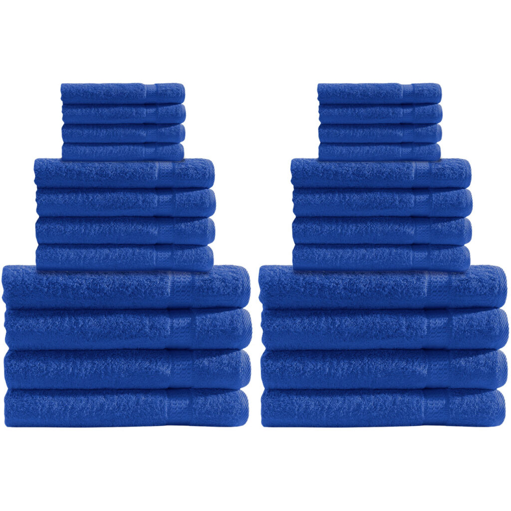 Handtuchset 24-teilig, je 8 Gäste-, Hand- und Badetücher, 100% Baumwolle, royal