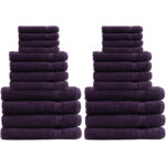 Handtuchset 24-teilig, je 8 Gäste-, Hand- und Duschtücher, 100% Baumwolle, aubergine