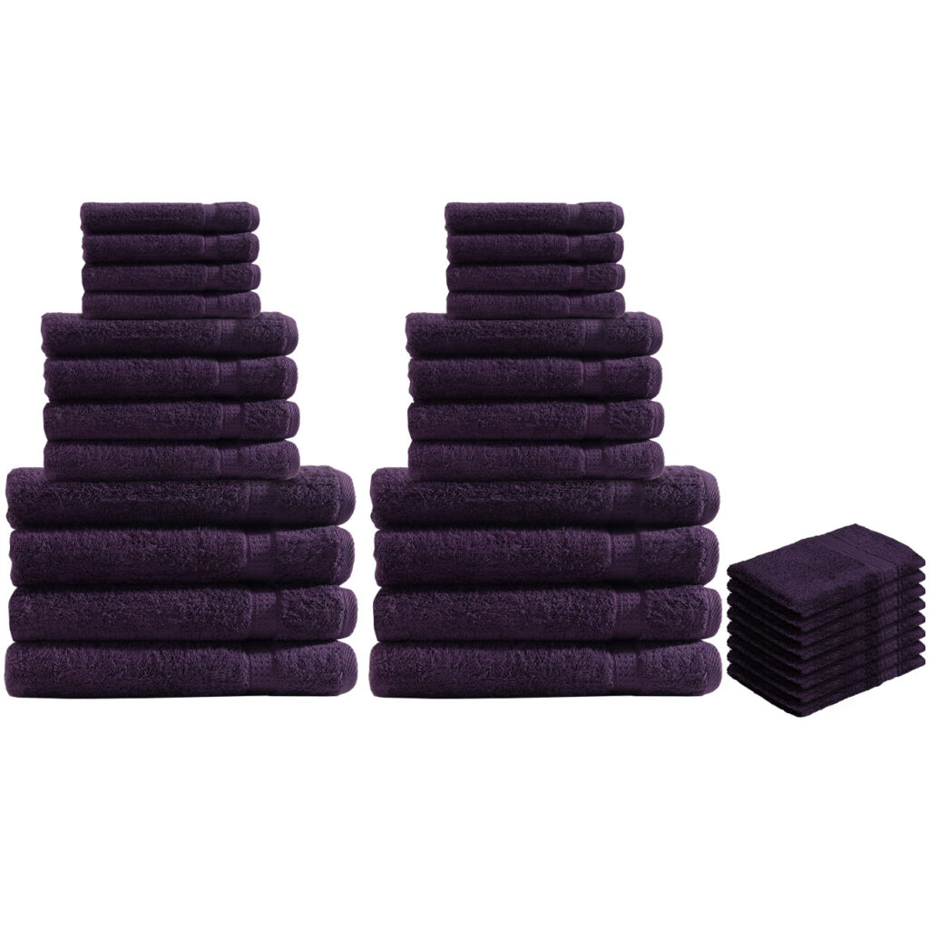 32-teiliges Handtuch-Set Frottee, je 8 Gäste-, Hand-, Duschtücher & Waschlappen, aubergine