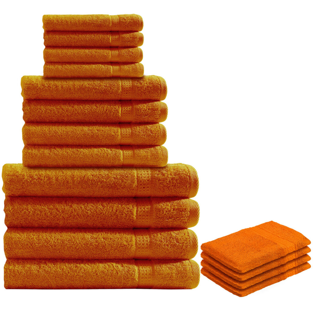 Handtuchset 16-teilig, je 4 Gäste-, Hand-, Duschtücher & Waschlappen, Baumwolle, terra