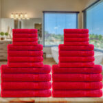 Handtuchset 24-teilig, je 8 Gäste-, Hand- und Badetücher, 100% Baumwolle, rot