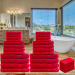 32-teiliges Handtuch-Set Frottee, je 8 Gäste-, Hand-, Duschtücher und Waschlappen, rot