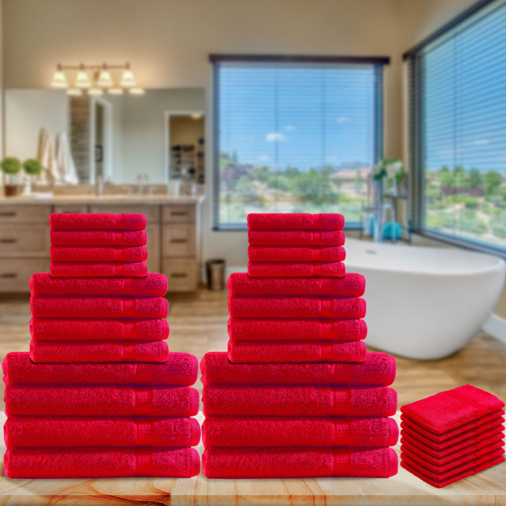 32-teiliges Handtuch-Set Frottee, je 8 Gäste-, Hand-, Badetücher und Waschlappen, rot
