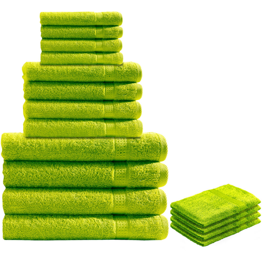 16-teiliges Handtuch-Set Frottee, je 4 Gäste-, Hand-, Badetücher & Waschlappen, apfelgrün