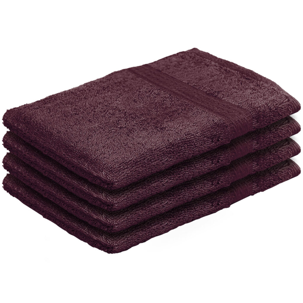 4er-Set Waschhandschuhe aus 100% Baumwolle, Waschlappen mit Schlaufe, braun