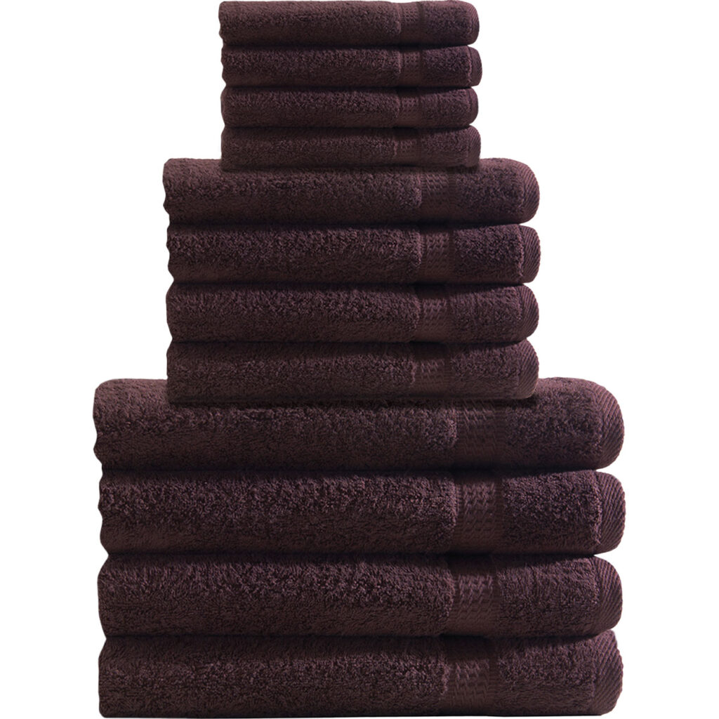 Handtuchset 12-teilig, je 4 Gäste-, Hand- und Badetücher, 100% Baumwolle, braun
