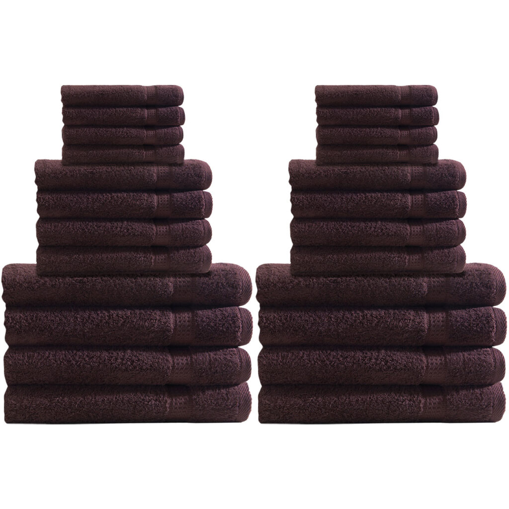Handtuchset 24-teilig, je 8 Gäste-, Hand- und Badetücher, 100% Baumwolle, braun