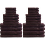 Handtuchset 24-teilig, je 8 Gäste-, Hand- und Badetücher, 100% Baumwolle, braun