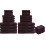 32-teiliges Handtuch-Set Frottee, je 8 Gäste-, Hand-, Badetücher und Waschlappen, braun