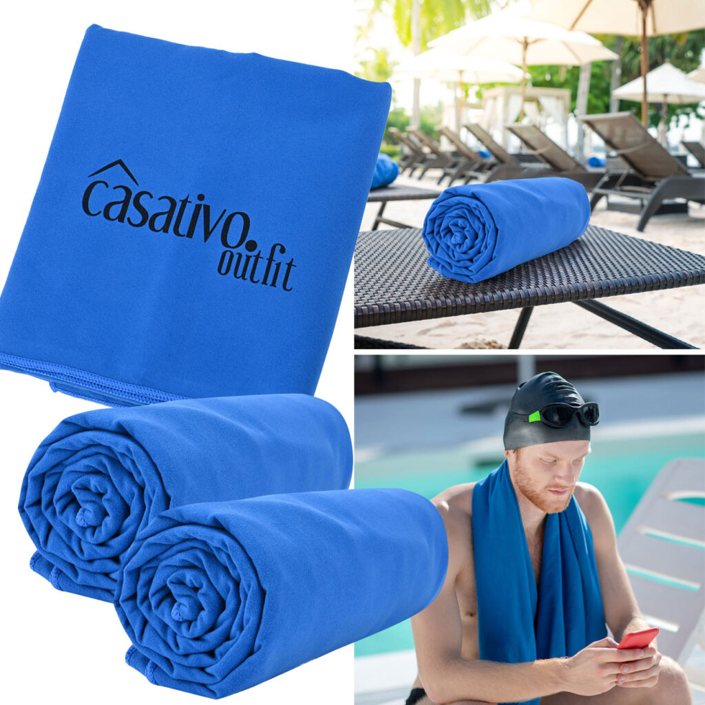 3er-Set Mikrofaser Bade- und Reisehandtuch XL, schnelltrocknend, 180 x 90 cm, blau