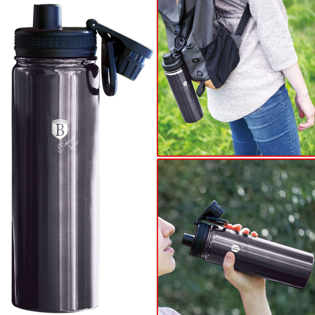 Trinkflasche, Sportflasche, 540 ml, Edelstahl, Farbe Metallic-Dunkelgrau