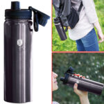 Trinkflasche, Sportflasche, 540 ml, Edelstahl, Farbe Metallic-Dunkelgrau