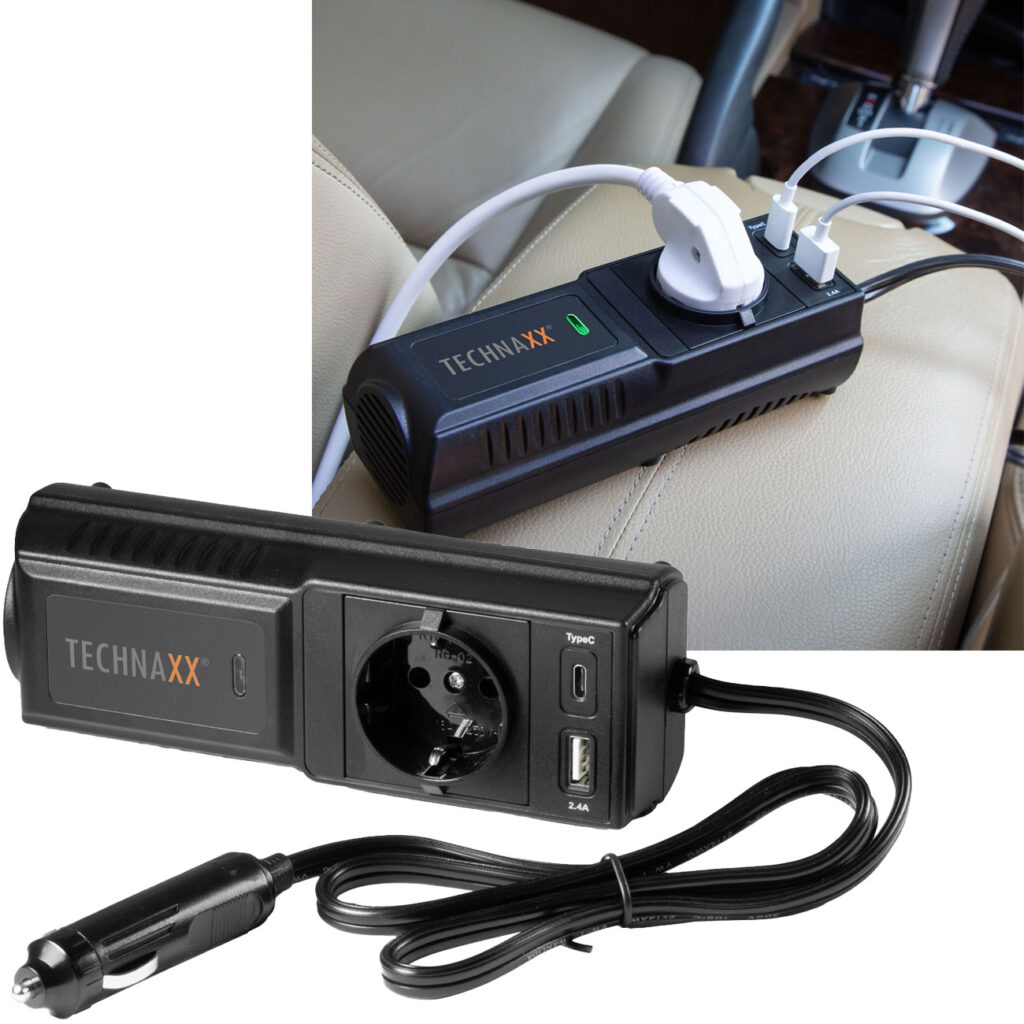 Kfz-Wechselrichter 12 auf 230 V mit 1 Steckdose & 2 USB Ladeports, 200/400 Watt