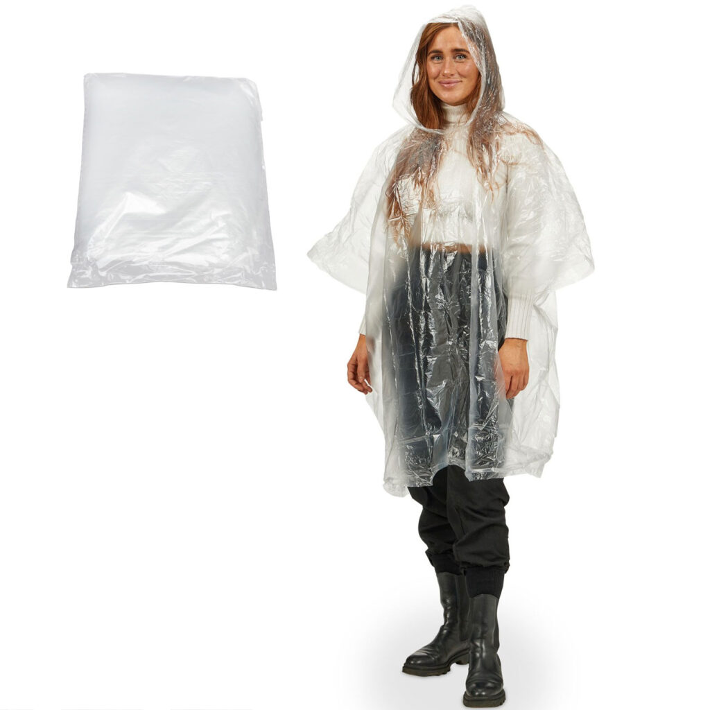Notfall Regenponcho mit Kapuze und Ärmeln, transparent, ca. 120cm Notfall Regenponcho mit Kapuze und Ärmeln, transparent, ca. 120cm