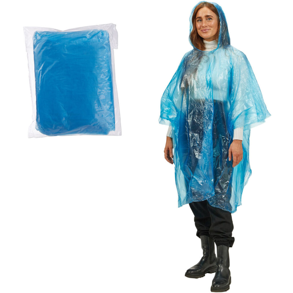 Notfall Regenponcho mit Kapuze und Ärmeln, blau, ca. 120cm