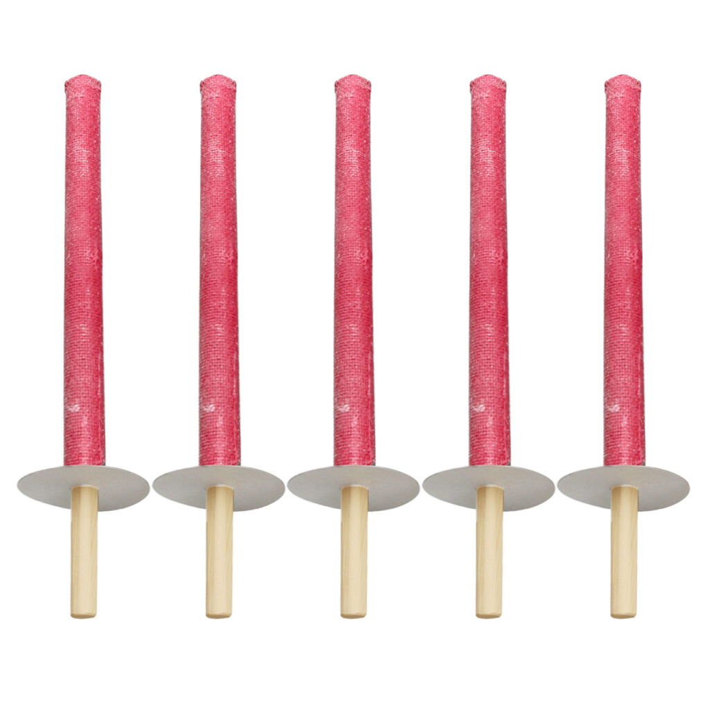 5er-Set Wachsfackeln mit Holzgriff und Handschutzteller, Brenndauer ca. 60 min