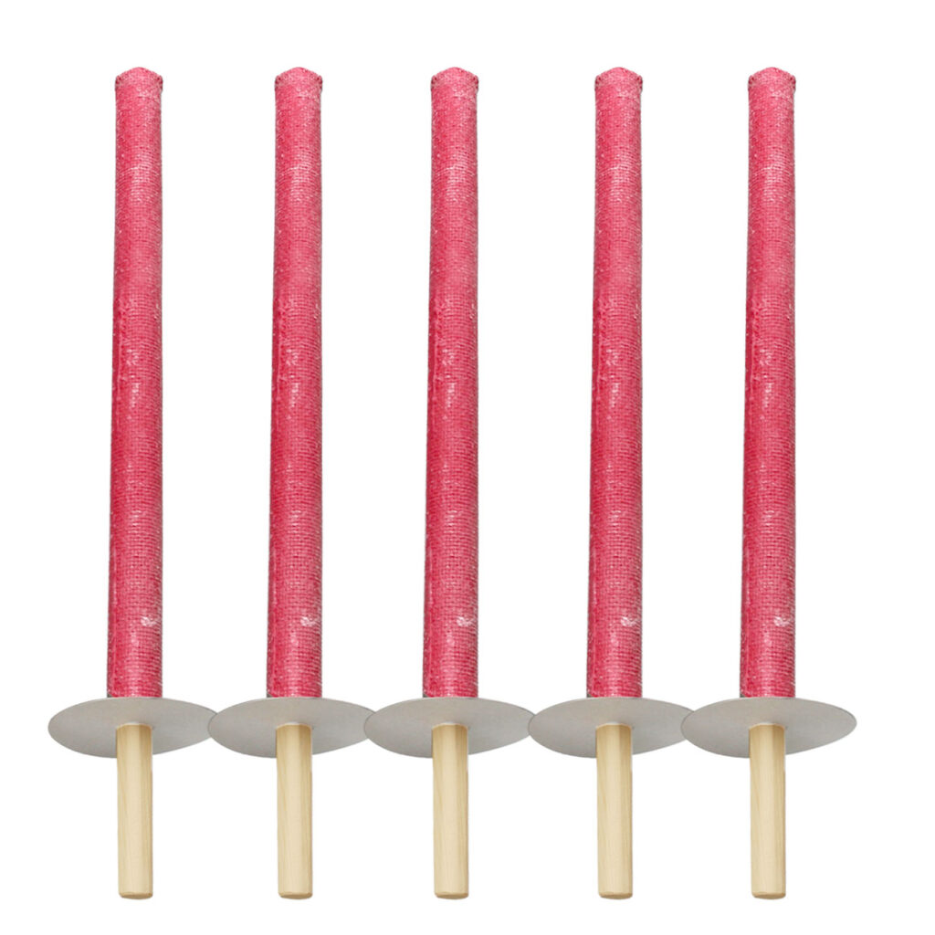 5er-Set Wachsfackeln mit Holzgriff und Handschutzteller, Brenndauer ca. 75 min